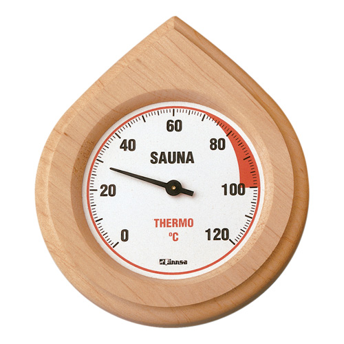 Tropfen Sauna Thermometer in Holz gefasst